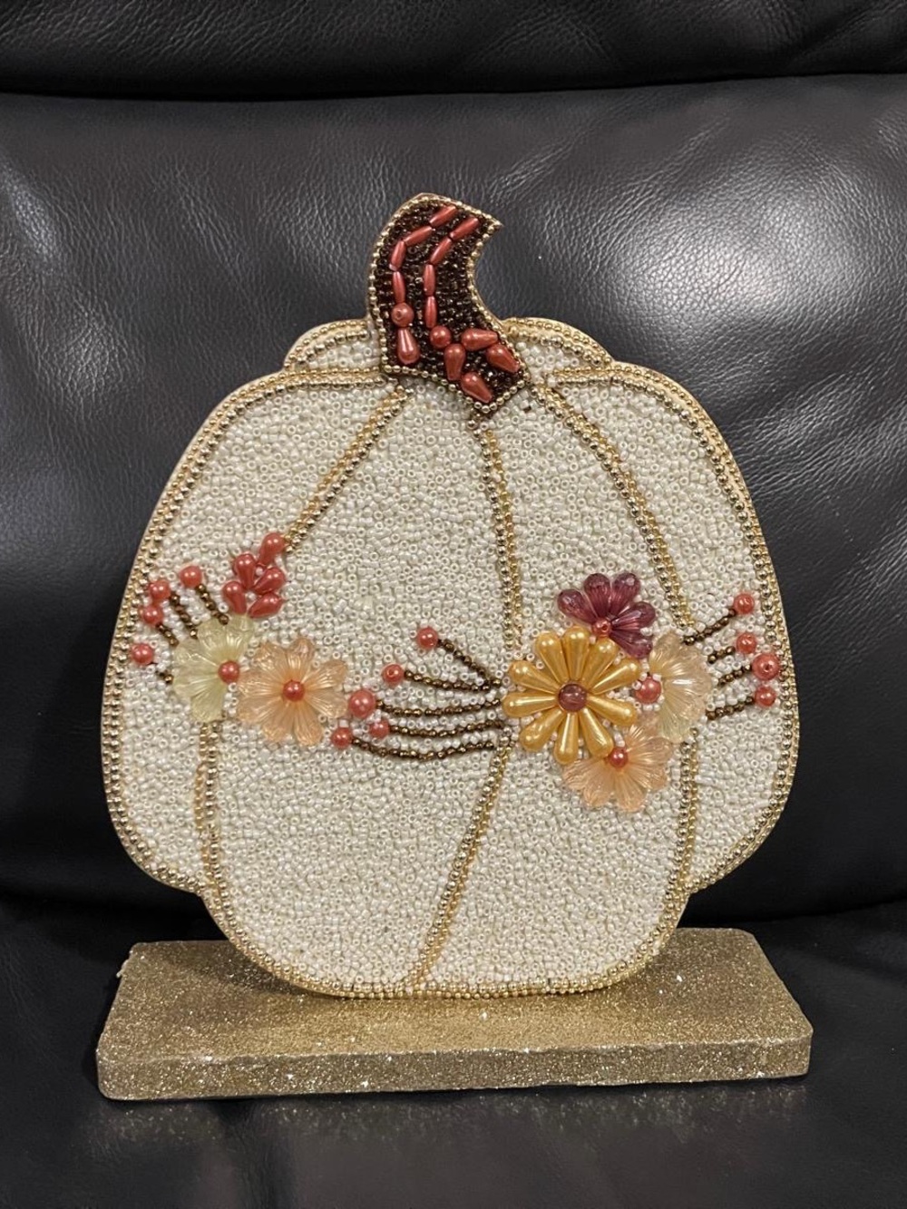 Thanksgiving Wood and Beaded Pumpkin Decor